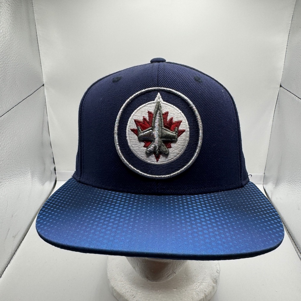 Winnipeg Jets Snapback Hat Reebok NHL Navy Blue Dot Pattern Flat Brim Cap